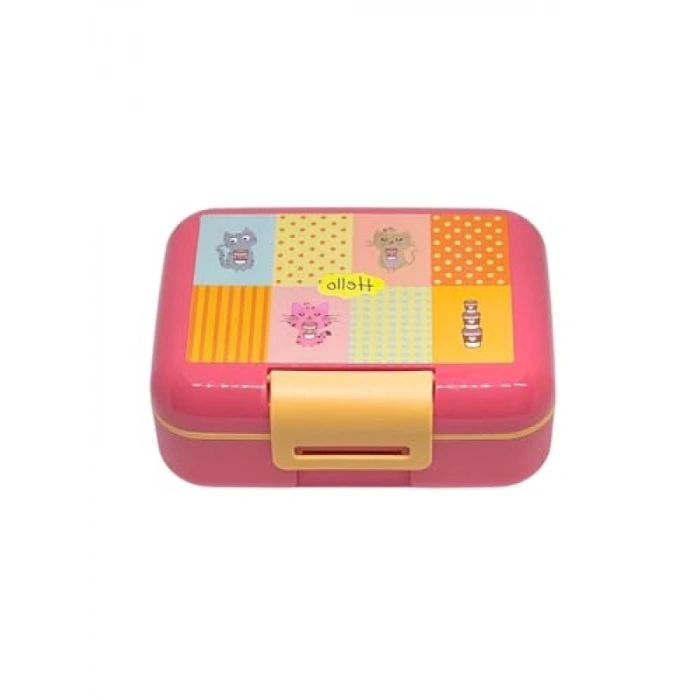Sevimli Kedi Desenli 1600ml Kapaklı Lunchbox, 2 Bölmeli PP Plastik