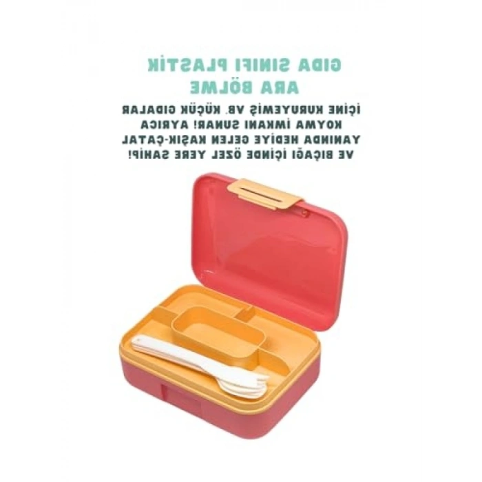 Sevimli Kedi Desenli 1600ml Kapaklı Lunchbox, 2 Bölmeli PP Plastik