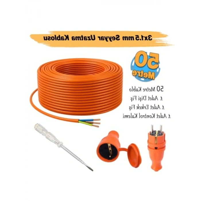 Seyyar 50 Metre Uzatma Kablosu, 3x1.5 mm, Elektrik Kablo