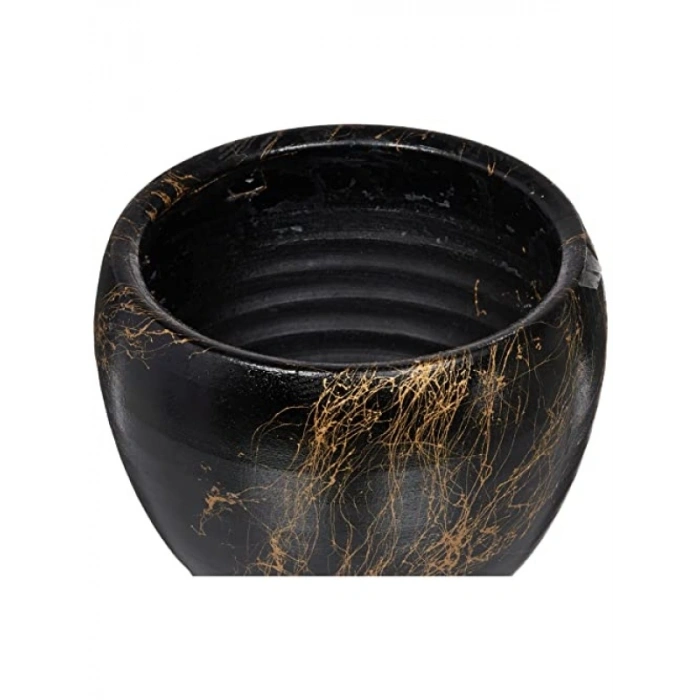 Şık Siyah-Gold Mermer Efektli 16 cm İkili Toprak Saksı Seti