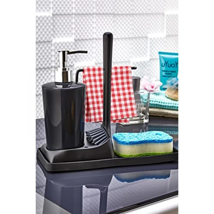 Silikon Fırçalı Mutfak ve Banyo Sıvı Sabunluk Seti