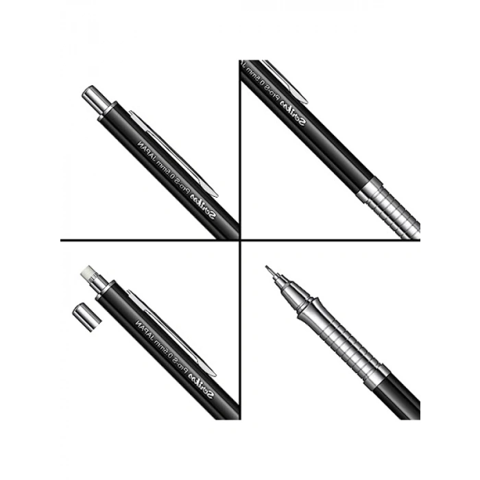 Siyah 0.5 mm Mekanik Kurşun Kalem - Paslanmaz Çelik Gövde