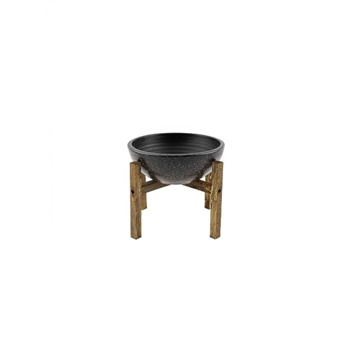 Siyah Granit 20 Cm Çapında 4 Ayaklı Bitki Sunumluk Saksı