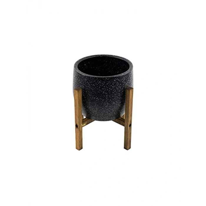 Siyah Granit Toprak Saksı - 4 Ayaklı - 19 CM