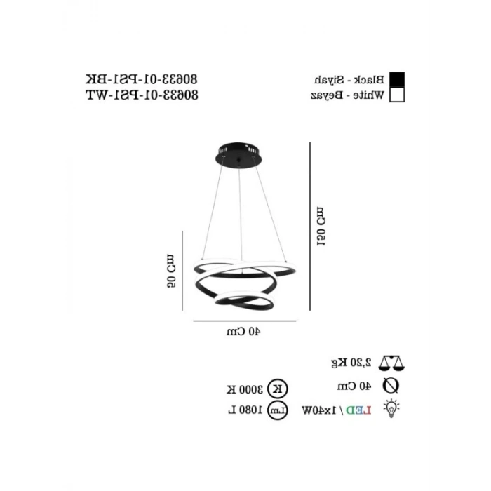 Siyah LED Avize - 3000K Aydınlatma