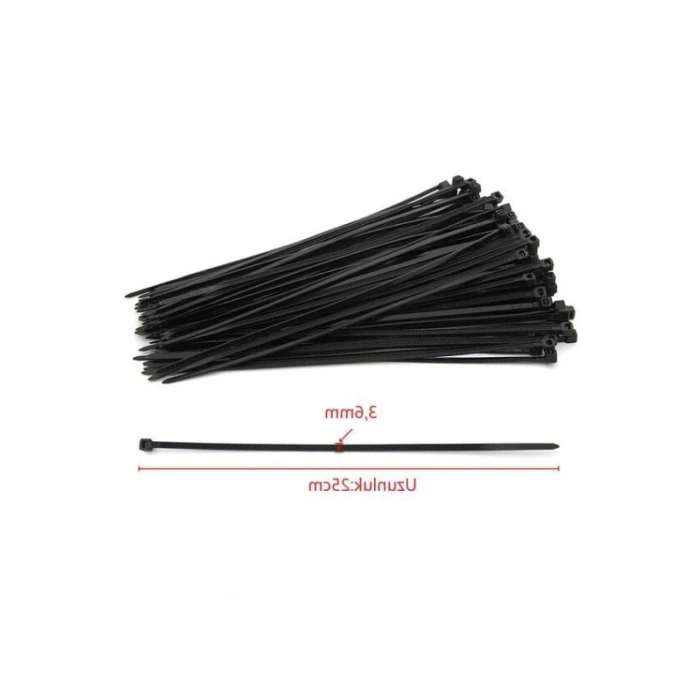 Siyah Plastik Kablo Bağı - 3,6x250 mm (100 Adet)