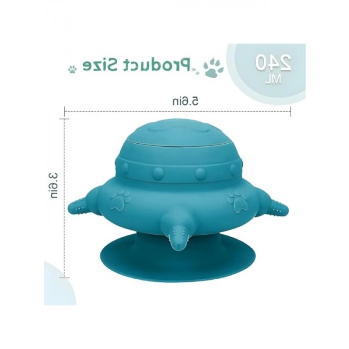 Sızdırmaz Silikon Yavru Köpek Mama Kabı, 240ml Kapasiteli (Mavi)