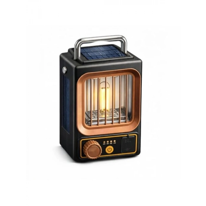 Solar ve USB Şarjlı Dimmer Ayarlı Kamp Lambası - Taşınabilir, Metal Kolu ile