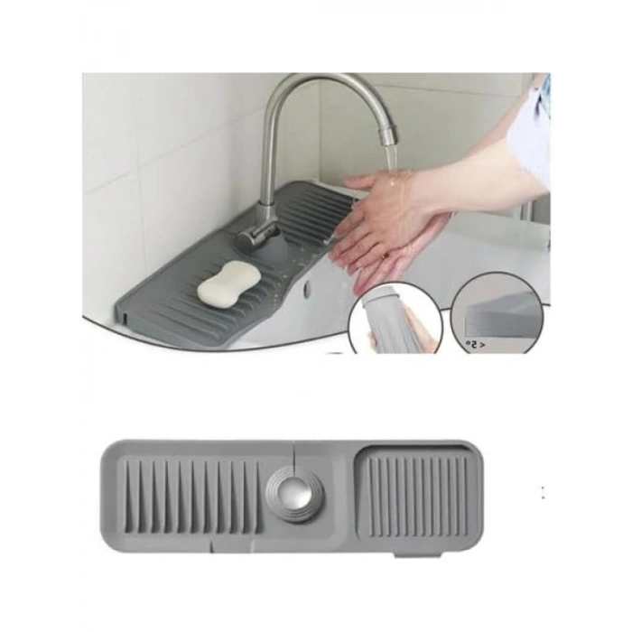 Su Geçirmez Silikon Musluk Matı, Kaydırmaz Taban, Mutfak ve Banyo İçin Organizer