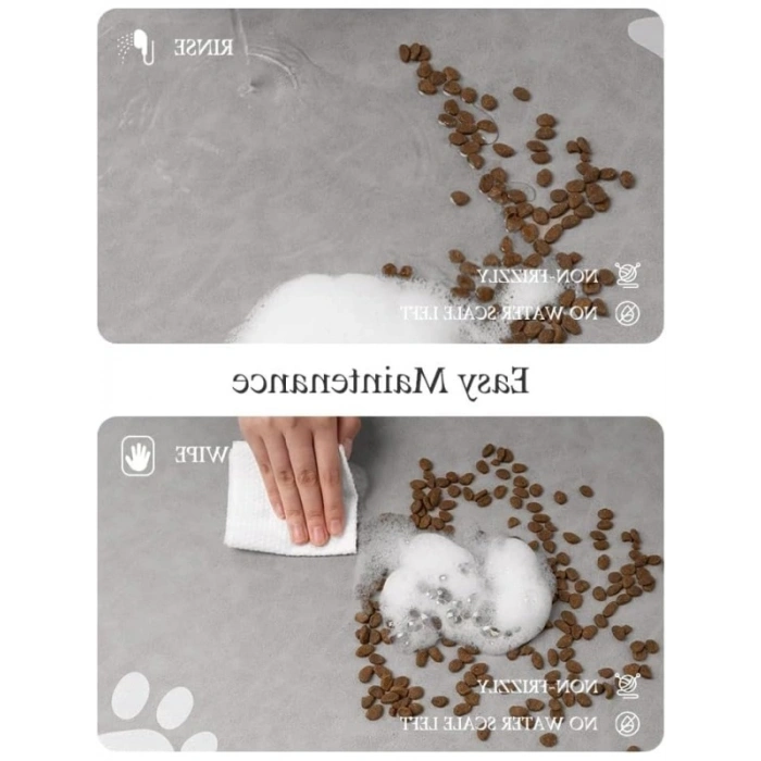 Su Geçirmez ve Emici Evcil Hayvan Besleme Matı, Kolay Temizlenebilir, Gri