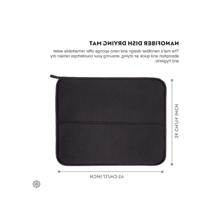 Süper Emici Mikrofiber Bulaşık Kurutma Matı - 43x35 cm, Siyah