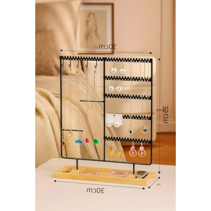 Takı Organizeri, Metal Stand ve Ahşap Taban, 35x30x9.5 cm