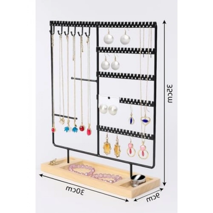 Takı Organizeri, Metal Stand ve Ahşap Taban, 35x30x9.5 cm