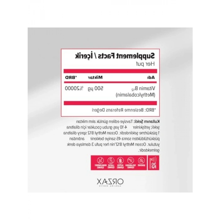 Takviye Edici Methyl B12 Dilaltı Sprey, 500mcg - 5 ml