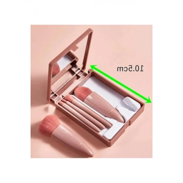 Taşınabilir 5 Parçalı Aynalı Profesyonel Makyaj Fırça Seti - Mini 10.5cm Bakır Renk