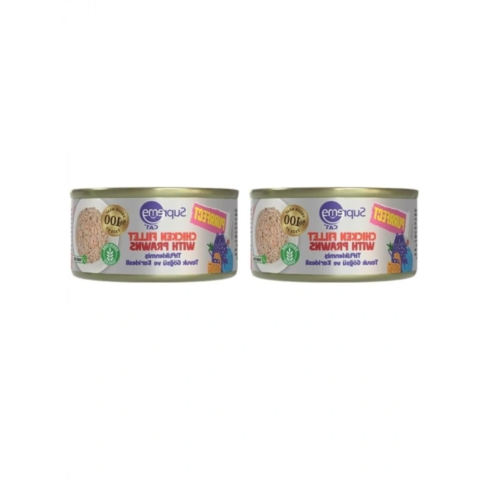 Tavuk Göğsü ve Karidesli Tiftiklenmiş Konserve Kedi Maması, 70 gr (2 Paket)