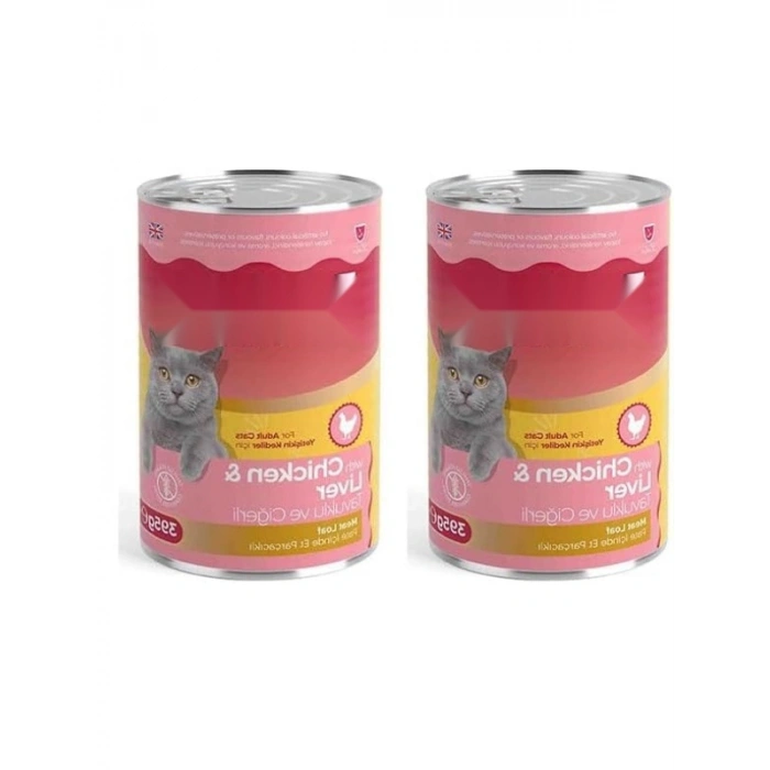Tavuk ve Ciğerli Yetişkin Kedi Konservesi 395 Gr 2li Paket