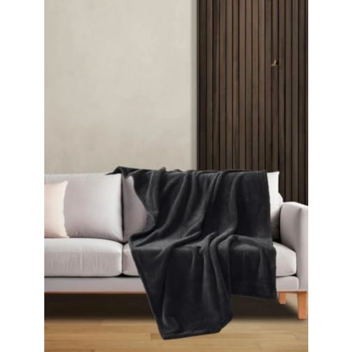 Tek Kişilik Siyah Peluş Polar Battaniye 170x230 cm