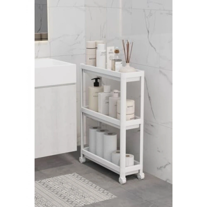 Tekerlekli 3 Katlı Mutfak ve Banyo Organizeri - Beyaz