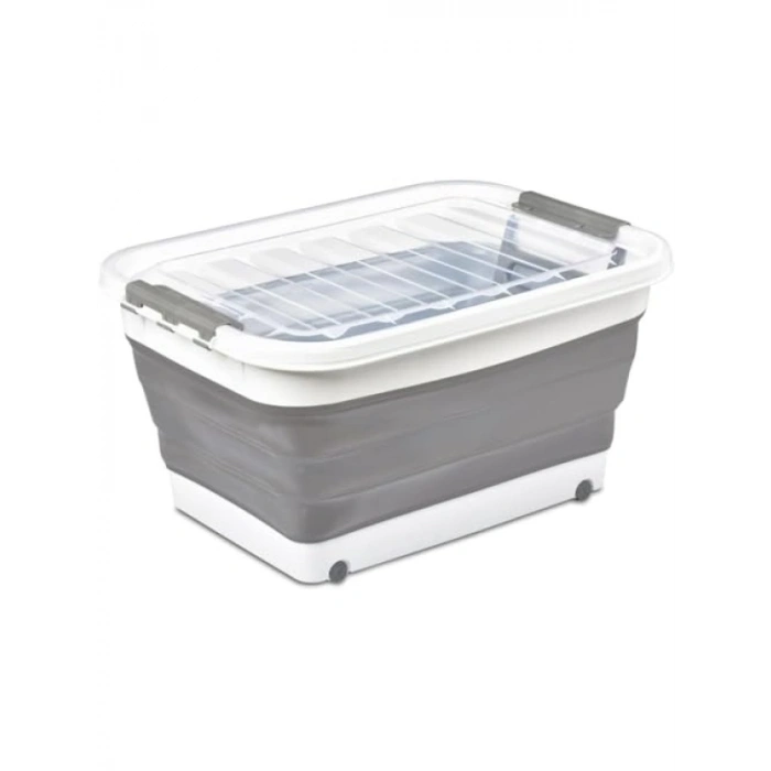 Tekerlekli Katlanabilir Şeffaf Saklama Kabı - 45 Litre