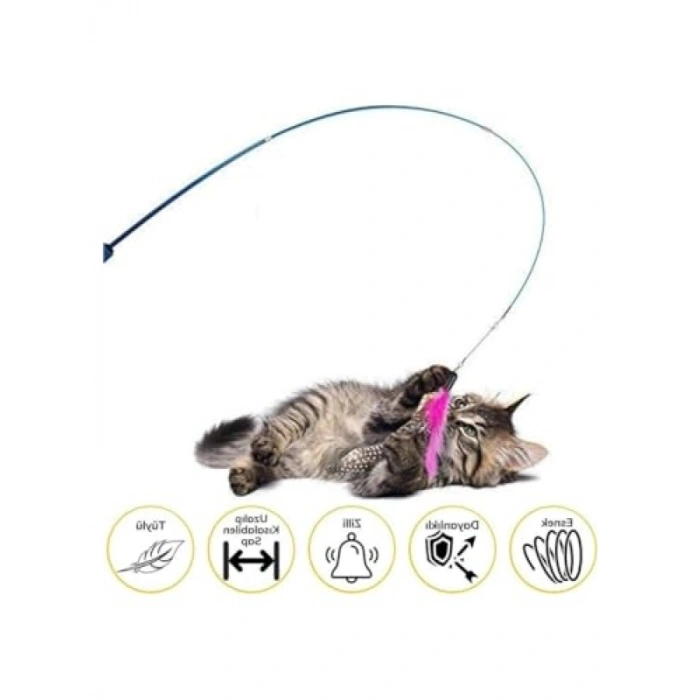 Teleskopik Tüylü ve Çanlı Kedi Oyun Oltası