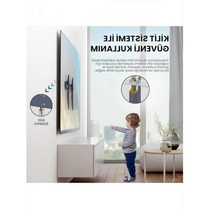 Televizyon Duvar Askı Aparatı, 40-85 inç, 50kg Kapasite, Güvenlik Kilidi ve Sarsılmaz Yapı
