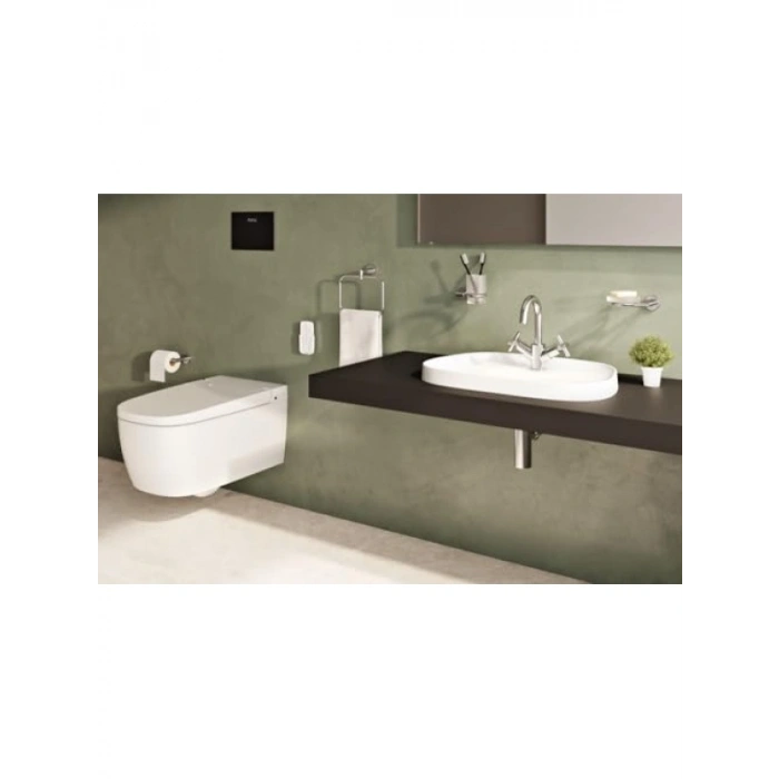 Tezgah Üstü Beyaz Lavabo, Armatür Bantlı, 57 cm