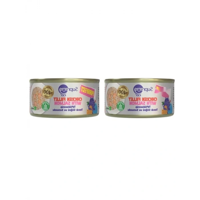 Tiftiklenmiş Tavuk Göğsü ve Somonlu Konserve Kedi Maması 70 gr (2 Paket)