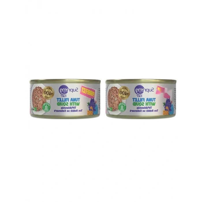 Tiftiklenmiş Ton Balıklı ve Kalamarlı Konserve Kedi Maması, 70 gr (2li Paket)