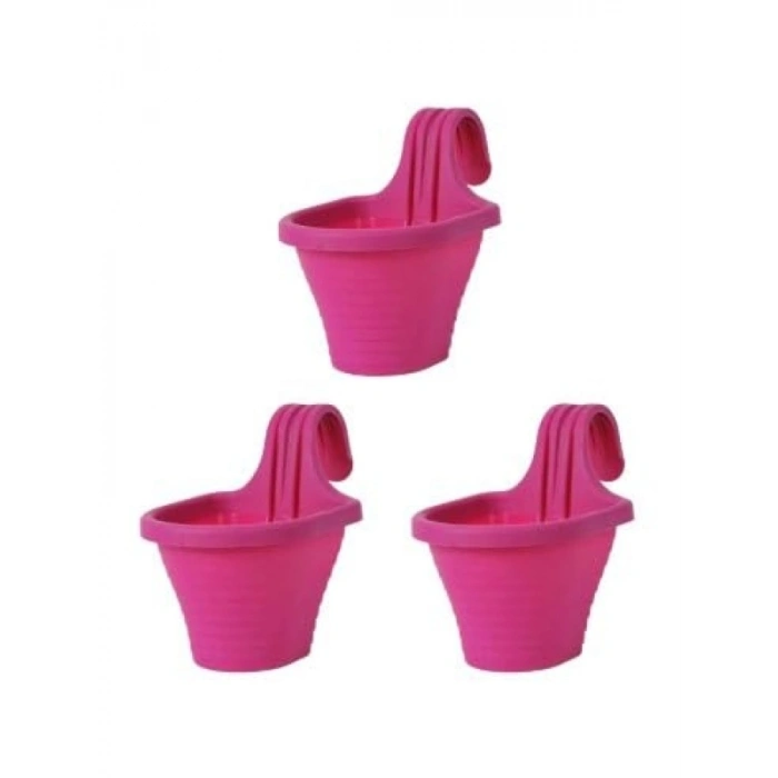 Tom1 Askılı Balkon Saksı Seti, 20 cm, 3 Litre, 3 Adet Fuşya