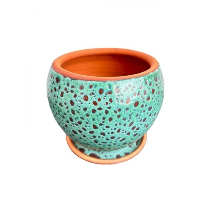 Turkuaz Şekilli 15 Cm Tabaklı Toprak Saksı