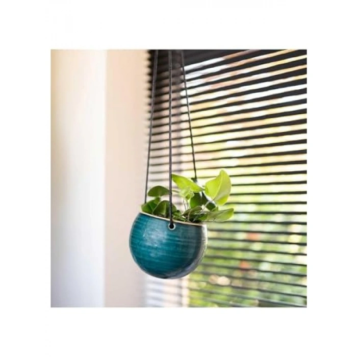 Turkuaz Seramik Askılı Saksı - 15x14 cm