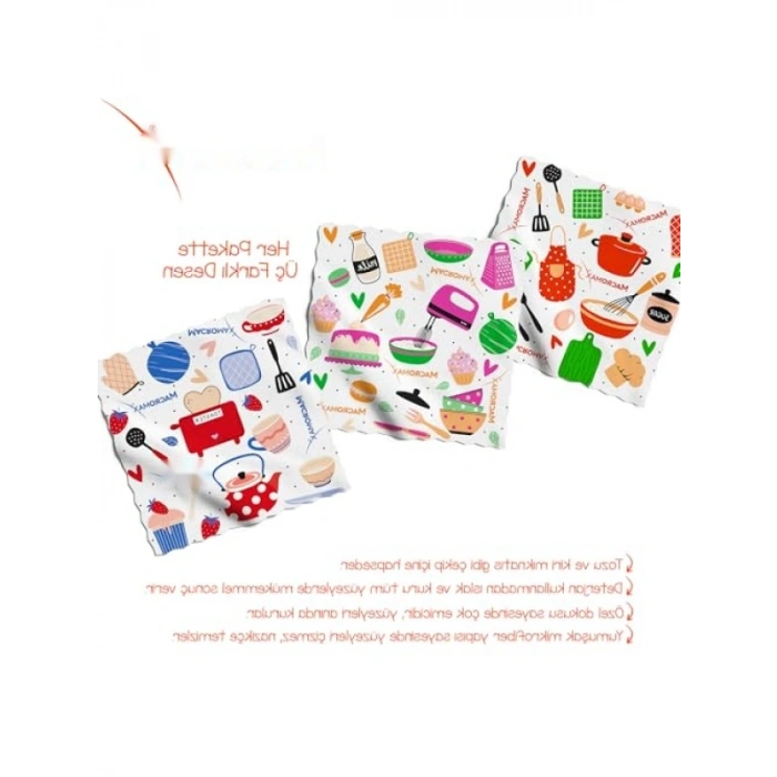 Ultra Emici Desenli Mikrofiber Temizlik Bezi - 3lü Paket