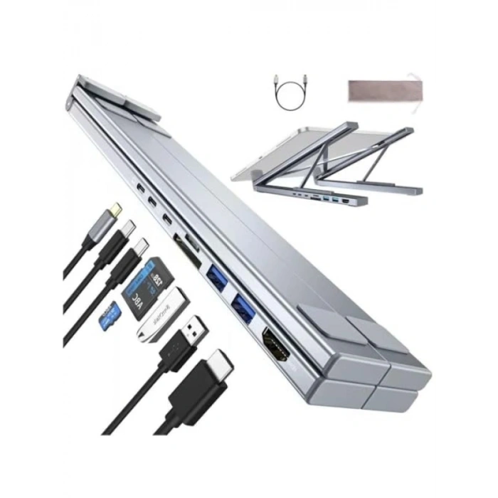 USB-C Taşınabilir Laptop Standı - HDMI 4K, USB 3.0, PD 100W Şarj, 11-17 inç Uyumlu