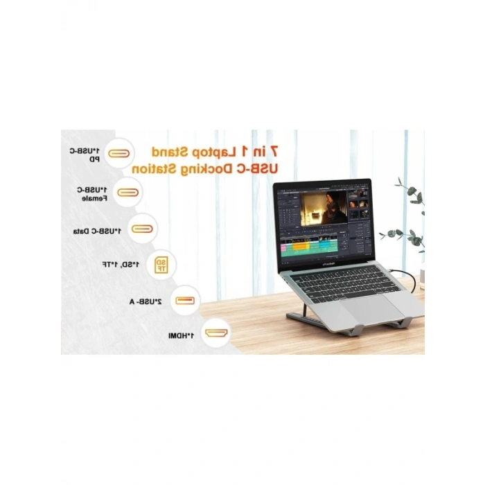 USB-C Taşınabilir Laptop Standı - HDMI 4K, USB 3.0, PD 100W Şarj, 11-17 inç Uyumlu
