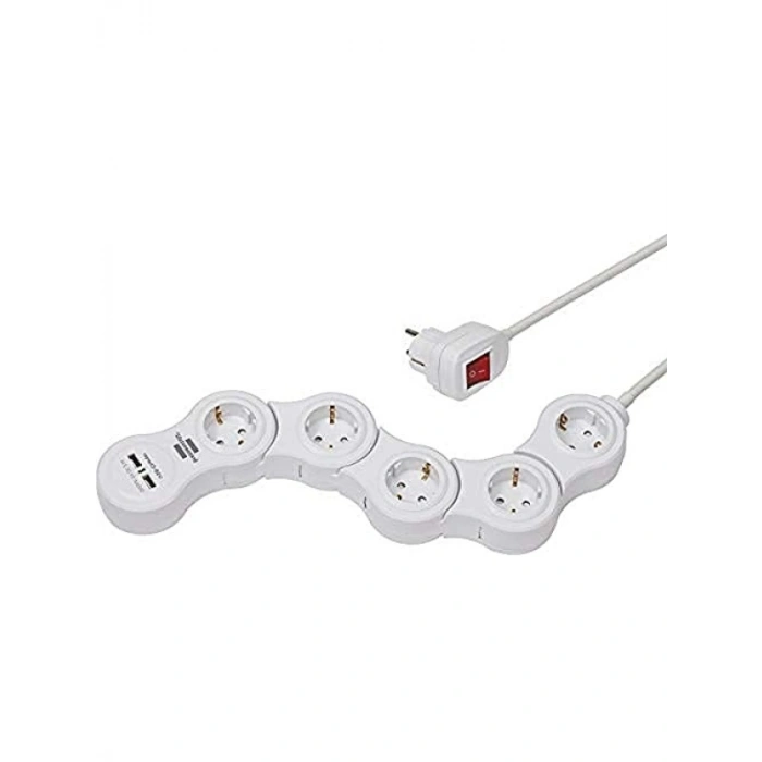USB Şarj Fonksiyonlu 5li Çoklu Priz - 1.4 m Kablo