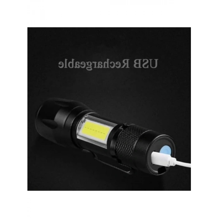 USB Şarjlı Metal El Feneri - Ultra Güçlü ve Zoom Özelliği