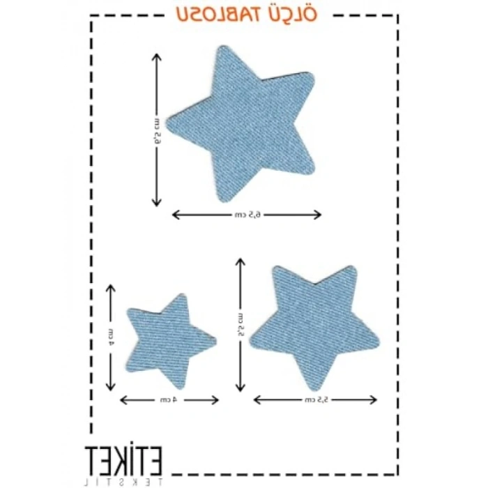 Ütü ile Yapışan Denim Jeans Yaması - Yıldız Desenli (Buz Mavi)