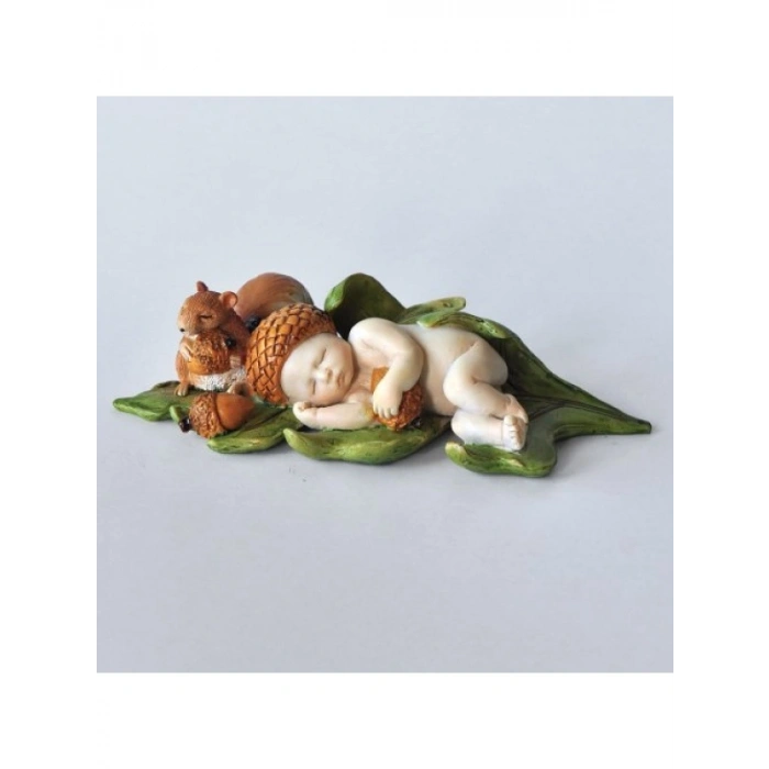 Uyuyan Palamut Peri Bebek Sincap Heykeli, 13.3 cm
