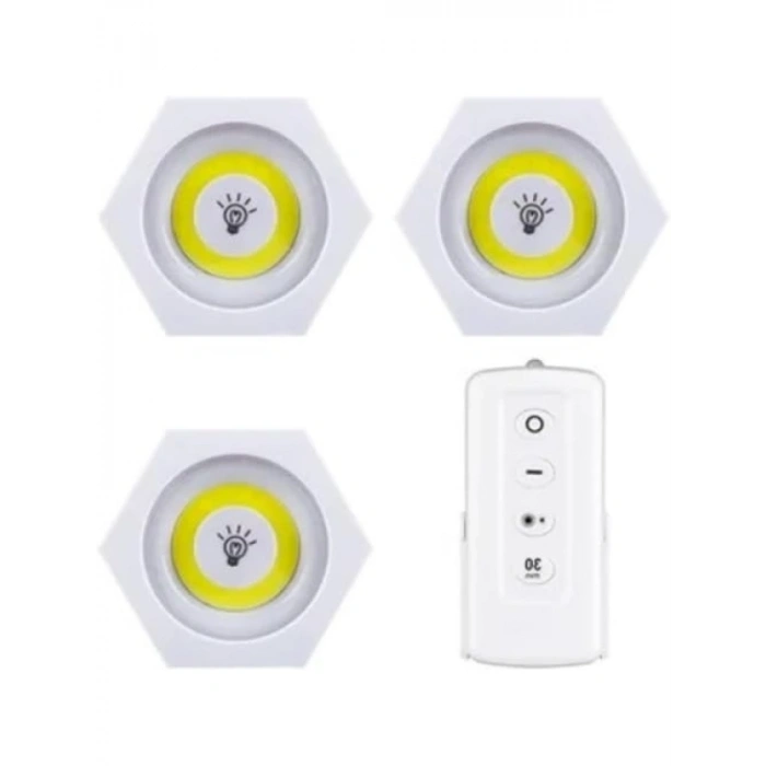 Uzaktan Kumandalı 3lü Led Lamba Seti - Kablosuz Pilli
