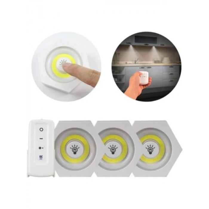 Uzaktan Kumandalı 3lü Led Lamba Seti - Kablosuz Pilli