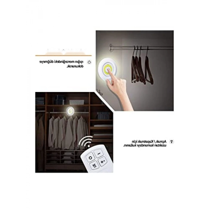 Uzaktan Kumandalı Yapışkanlı 3lü LED Spot Lamba Seti