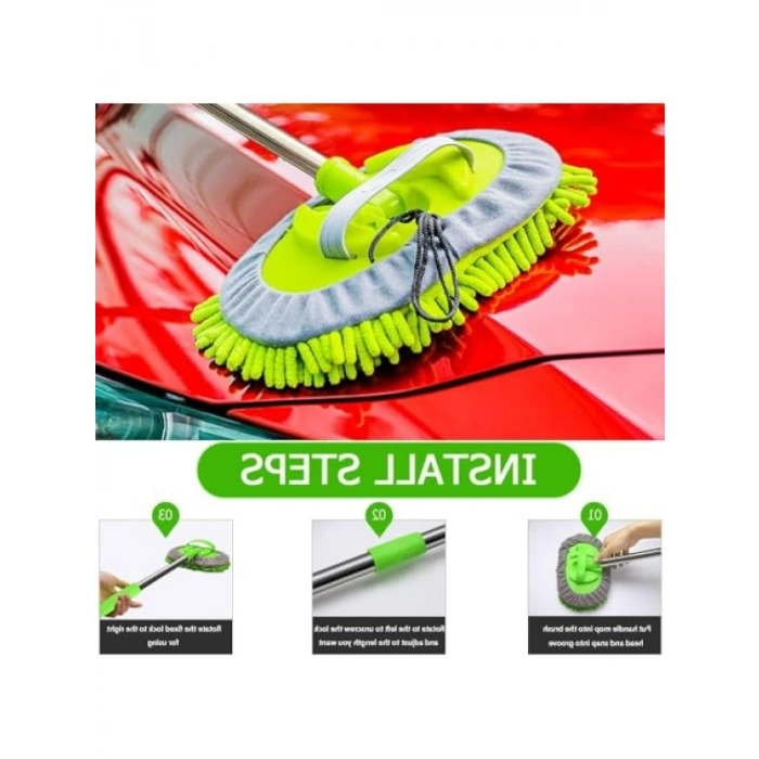 Uzun Saplı Araba Yıkama Fırçası, Mikrofiber Sünger ile Çiziksiz Temizlik