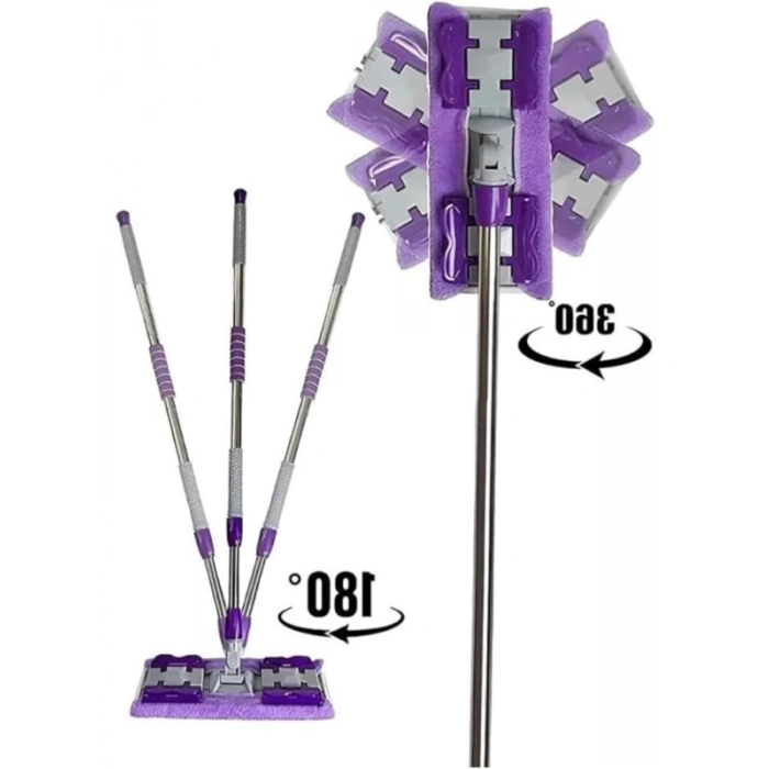 Uzun Süreli Kullanım için Teleskopik Saplı, 360 Derece Dönebilir Mandallı Mikrofiber Mop