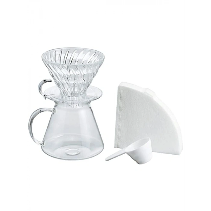 V60 02 Cam Demleme Seti - Filtre Kâğıdı ve Ölçü Kaşığı ile