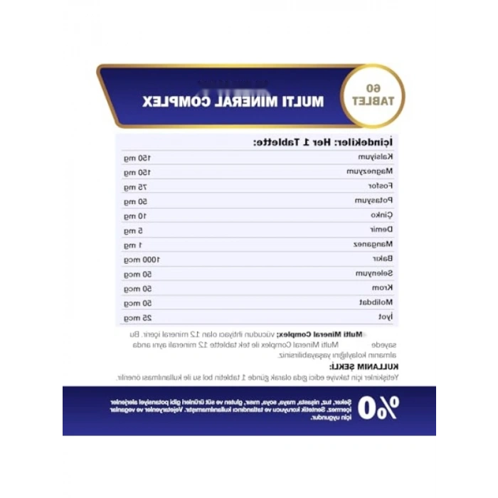 Vegan Multi Mineral Kompleks - 12 Mineral İçeren Takviye 60 Tablet