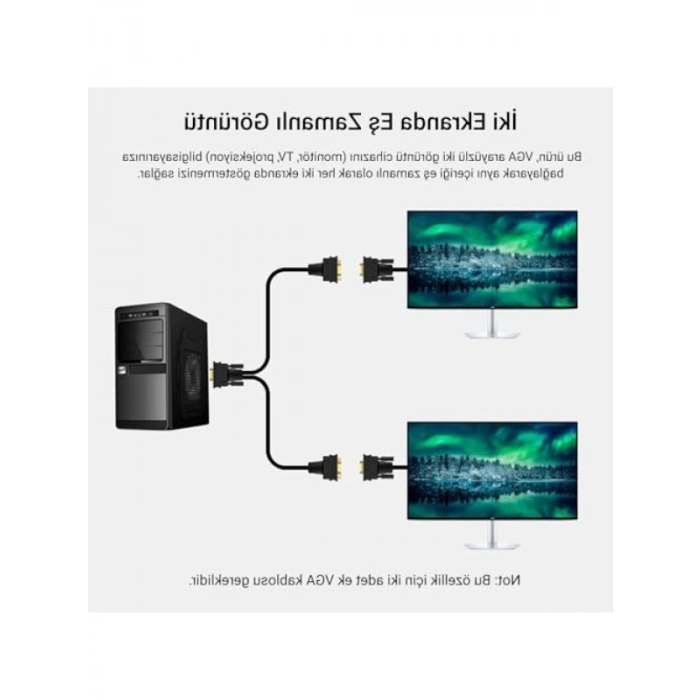 VGA Çoklayıcı Splitter Y Kablo - 1 VGAdan 2 VGA Çıkışa