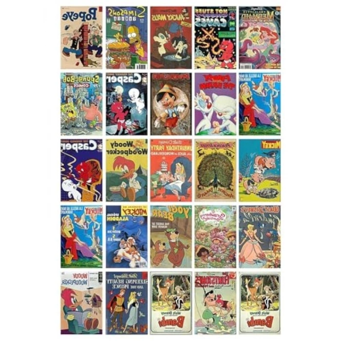 Vintage Çizgi Film Temalı 81 Adet Duvar Poster Seti