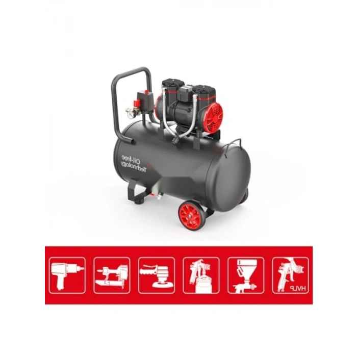 Yağsız Sessiz 50Lt Taşınabilir Hava Kompresörü - 2.0HP, 8Bar Güç