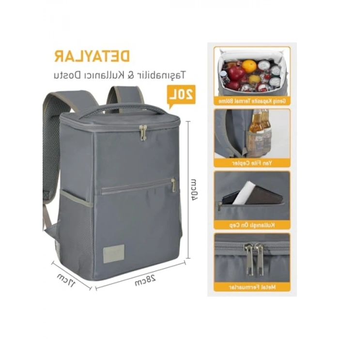 Yalıtımlı Termal Sırt Çantası, 20L Kapasite, Su Geçirmez